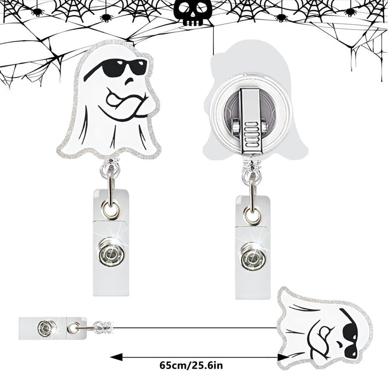 NSSHEL Halloween Badge Reel Holder Retractable Little Ghost Badge Reels Designs Cute and Cool ID Badge Clip Acrylic Swivel Alligator Holders for Teacher Doctor Office Nursing Social Worker Accessories - Image 4